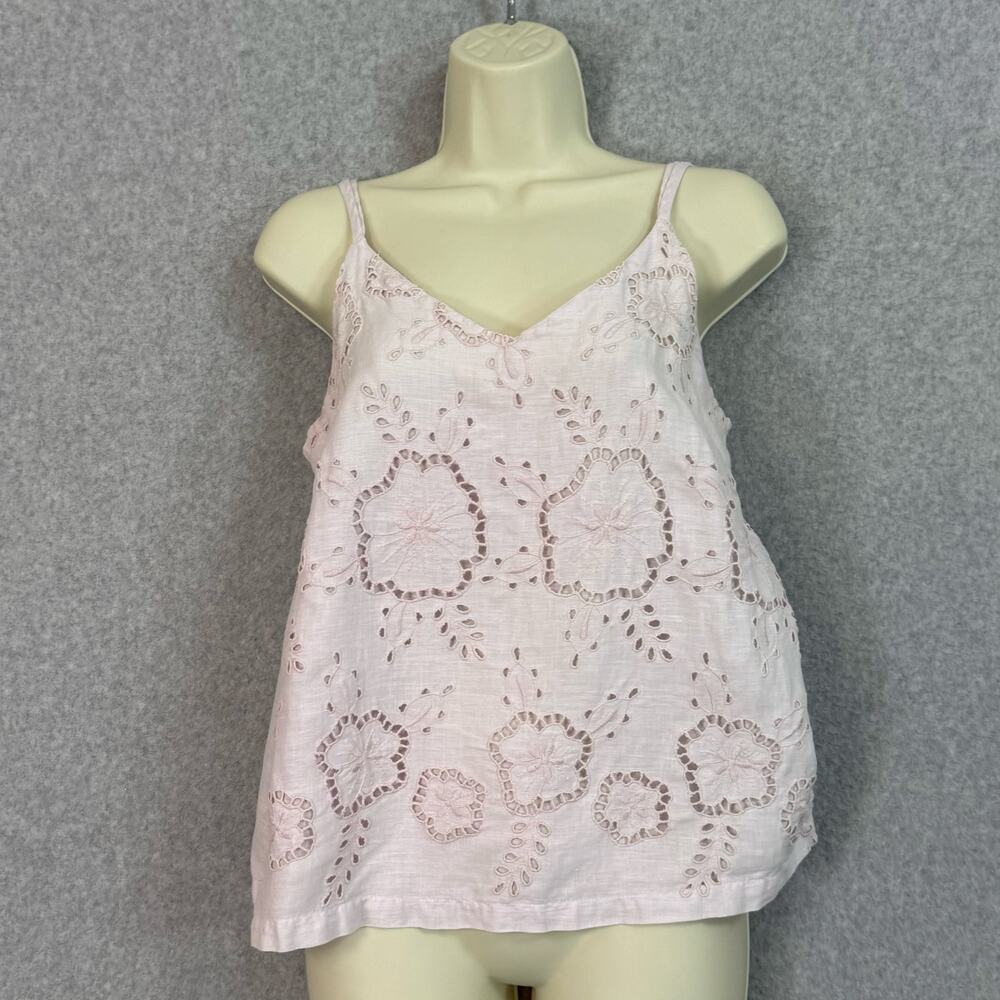 Haris Cotton 100% Linen Cami Tank Top Size XS Eyelet Embroidered Floral Pastel